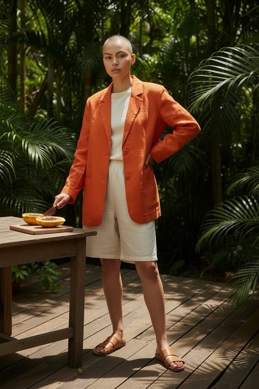 Vintage Jack Winter Women's Orange Linen Relaxed Fit Notched Lapel Blazer